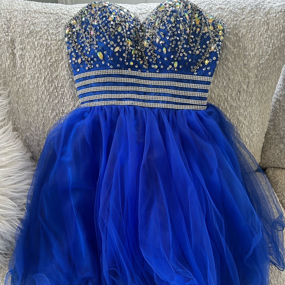 Anny Lee Sapphire Blue Beaded Formal Dress